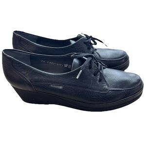 Mephisto Black Leather Air-Jet Wedge Lace-Up Shoes EUR 7.5 US 10 France